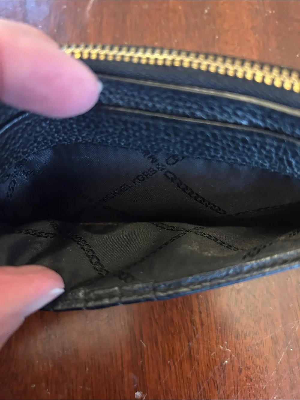 Michael Kors Black Pebbled Leather Wristlet with Gold Accents VGUC